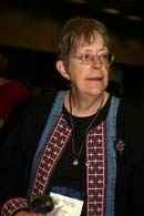 Judith Olney treated her class to a handsome Amish Rag Rug basket
